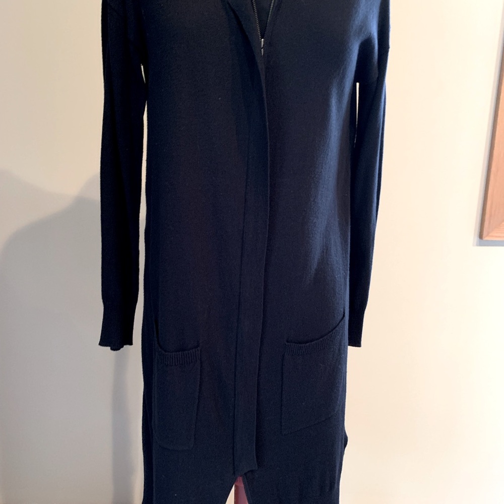 Black Cardigan - duster length with zip front closure and sheer back.